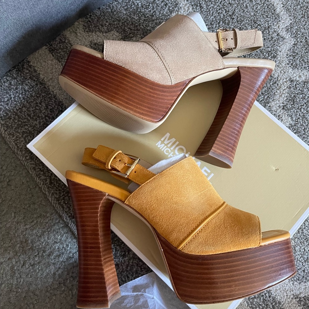 Michael Kors Rye Suede Platform Sandal  (Golden Rod or Camel)